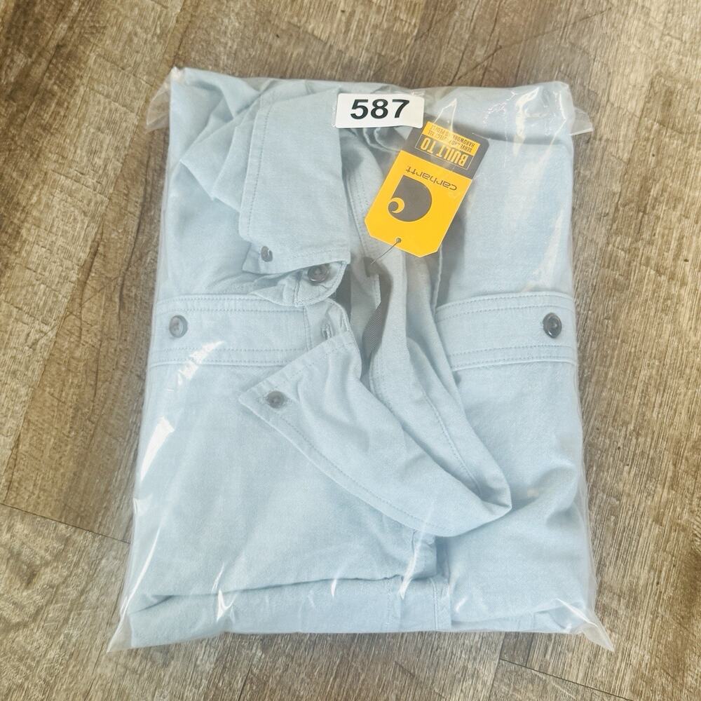 NWT Carhartt Shirt Mens 4XL Blue Button Down Loose Fit Short Sleeve Chambray - Picture 6 of 6